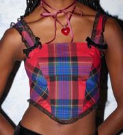 Urban Outfitters kimchi blue perfectly precious plaid bustier crop top