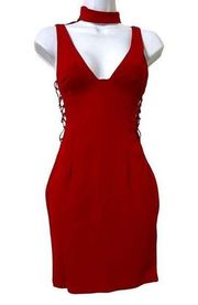 LF Seek The Label Choker Bodycon Deep Red Mini Dress With Cut Out Sides Size S