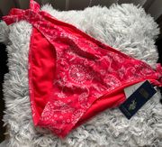 red bandana style print bikini bottom, side ties