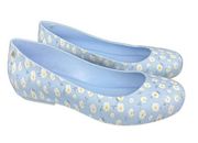 Melissa Dora Blue Flat Ballerina Shoes Size 6 Floral Daisies Pull On Round Toe