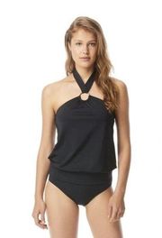 Michael Kors Logo Ring Tankini Black Swimsuit Top Size XS NWT