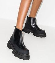 GANNI polido black leather zip up ankle boots