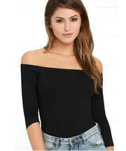 Lulus  Like a Bird Black Off the Shoulder Bodysuit Sz L