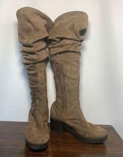 Breckelle's Faux Suede Leather Zip Closure Block Heeled Boots Size Brown 8M