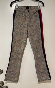 Mother Denim The Insider Ankle Plaid Orange/Black Flare Pants 28" Inseam Size 24