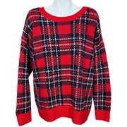 Belk Red and Blue Plaid Bow Back Acrylic Sweater XL