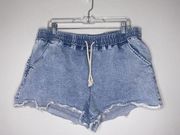 Tinseltown Light Denim Pocket Fringed Raw Hem Shorts Size L ~