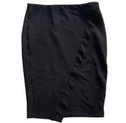Zara Skirt Womens Large Solid Black Pencil Faux Wrap Stretch Waist Poly Blend