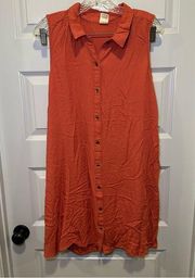 Faded Glory Orange Collared Button Front Sleeveless Dress size L
