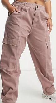 ASOS DESIGN Curve seam detail cargo pants in mink with contrast stitch Sz 14