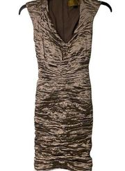 Nicole Miller Metallic Dress Ruched Sheath Size 0 Y2K 90s cocktail wedding prom