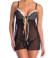 Lace Mesh Open Front Babydoll Chemise