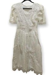 GUNNE SAX Jessica McClintock Vintage 1980s White Prairie Dress Size 7 Cottage