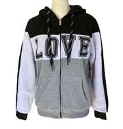 International black white gray hooded zip up sweatshirt womens large