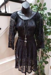 Ultra Pink Women's Black Floral Lace Long Sleeve Knee Length Dress Size Large