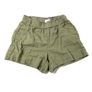 Sage Green Linen Elastic Waist Shorts Size Medium