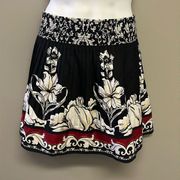 White House Black Market Black Floral Lined Pleated Elastic Waist Skirt- Medium