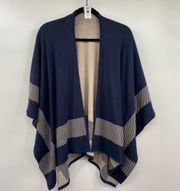 Cabi Poncho Reversible Sweater Navy Blue Tan One Button Womens XS Small