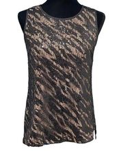 MM Couture Split Back Sequin Lace Overlay Sleeveless Top Womens Size Small