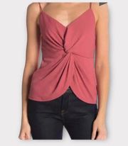 Socialite Front Twist Knot Ribbed Tank Top | Large | Coral Pink |