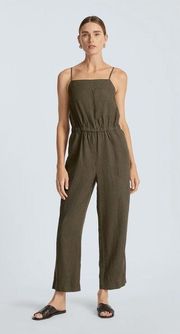 Everlane The Linen Shoestring Jumpsuit in Beech Olive Green