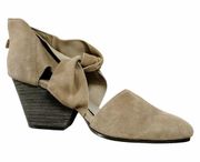 EILEEN FISHER Mary Twist-Front Suede Pumps Storm Tan Stacked Heel Zipper 6 EUC