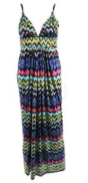 T-Bags Los Angeles Colorful Zig Zag Open Back Maxi Dress💚💙💛