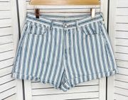 American Eagle Outfitters Striped High Rise Mom Jean Shorts Blue White 10 Cuffed