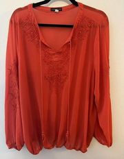 Lane Bryant Tunic Popover Roomy Plus Size 22/24 Polyester Boho Tassels Beading