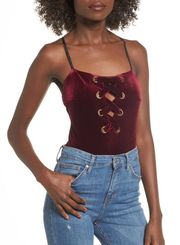 Body Suit- NWOT Burgundy Lace Up Velvet Bodysuit