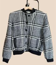 Rachel Zoe Cate Button Front Wool Black & White Plaid Houndstooth Jacket Sz 10