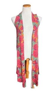 New Womens Lularoe Joy Ribbed Rose Print  Kimono Flowy Sleeveless Duster - Sz XS