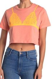 French connection Lace bralette crop tee. S