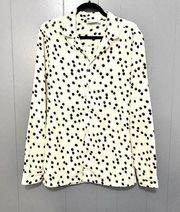 Cream Polka-dot Long Sleeve Button-down Oversized Classic Office Shirt M