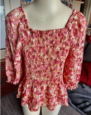 Nanette, Nanette Lenore, 3/4-slv Pink Floral Print Boho Top, Sz M