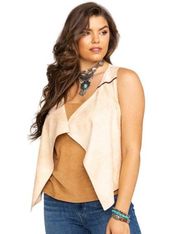 Shyanne Women's Western Faux Suede Cropped Fringe Vest Stone Tan Size Large