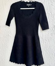 Emporio Armani Textured Scalloped A-Line Mini Dress Black Women's Size 36 / US 4