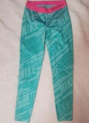 Nike Pro XL  Girls mint green hot pink running tights leggings athletic workout