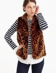 J.Crew Faux-fur Leopard Full-Zip Vest Sleeveless Jacket G9519 Women's Size Small