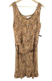 Emma James Women's Sleeveless Dress Lace Belt Floral Layered Top Tan Size 12