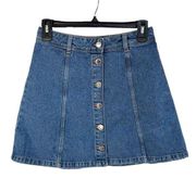 Divided by H&M JRS SZ 4 Mini A-Line Denim Jean Skirt Button-Up Medium Wash Blue