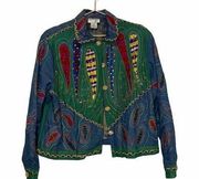 Anage Denim Embellished Paisley Jacket Sz Large