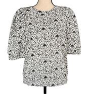 INC X-Small Sweatshirt Top Floral Crew Neck Puff Sleeves Elastic Waist Stretch