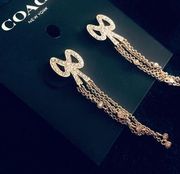Coach gold and crystal bow earrings​​​​
