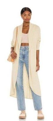Free People FP Beach by  Cuddle Up Open Front Maxi Cardigan in Cream. Size Small