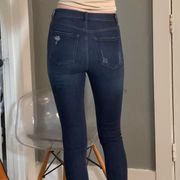 Dark Highrise Skinny Jeans With Distressed Knees