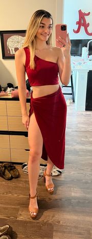 2 piece red wine skirt & tank set