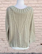 Alya Francesca Sweater Light Tan Crochet Pullover Womens Fits S M New