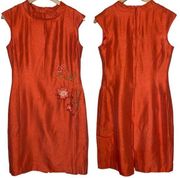 Vintage DJ & Co by Dawn Joy Sheath Dress Embroidered Orange High Neck Floral, 6