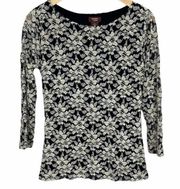 Marina Luna Black White Lace Top Small